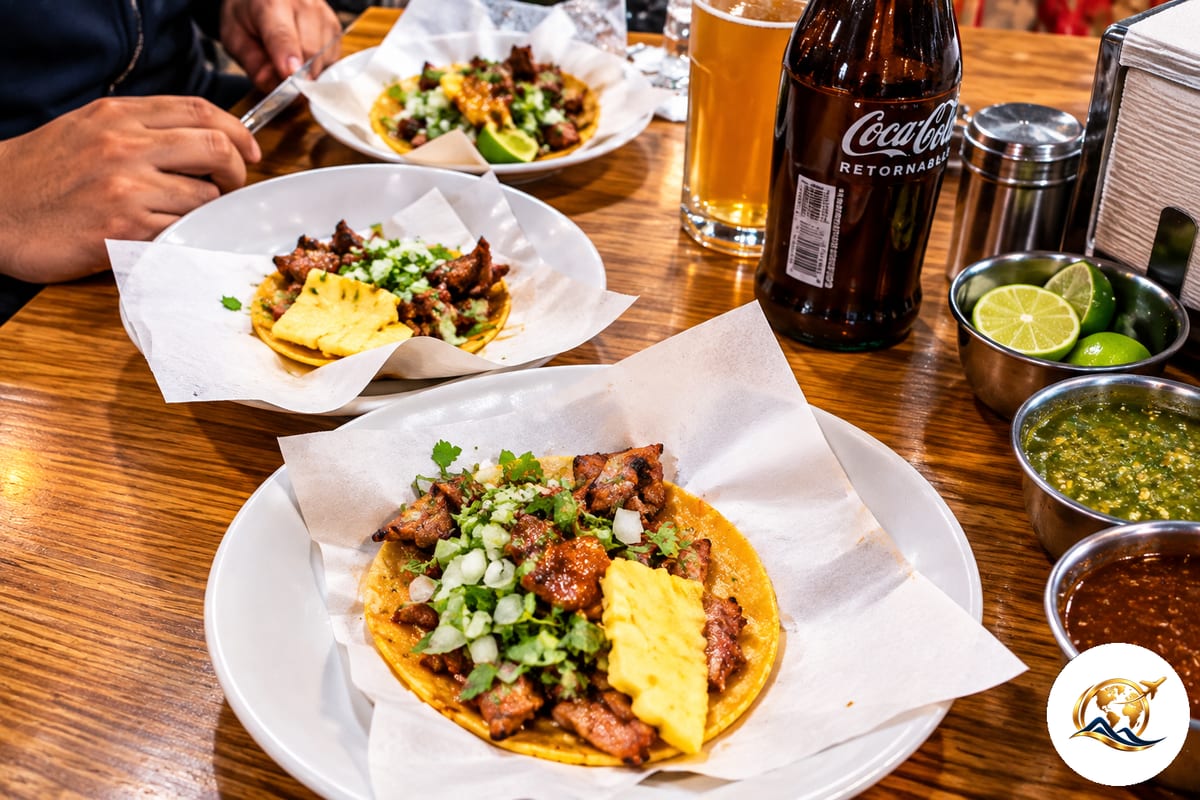 Tacos and Mexican side dishes arranged on a table